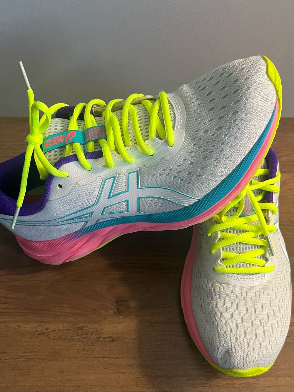 ASICS Women's White Running Shoes with Neon Yellow, Pink & Teal Accents - Picture 3 of 10